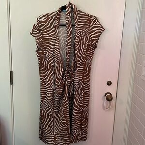 J. McLaughlin brown Debra stripe wrap dress